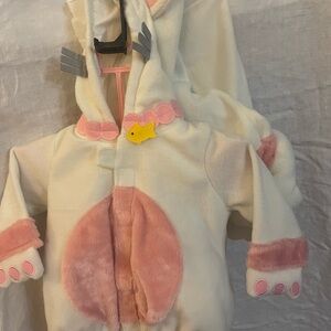 Old Navy white and Pink Plush Hooded Baby Costume/Jacket~Pants